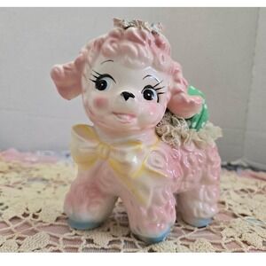 Vintage 1961 Relpo Ceramic Lamb #431S Pincushion Pink